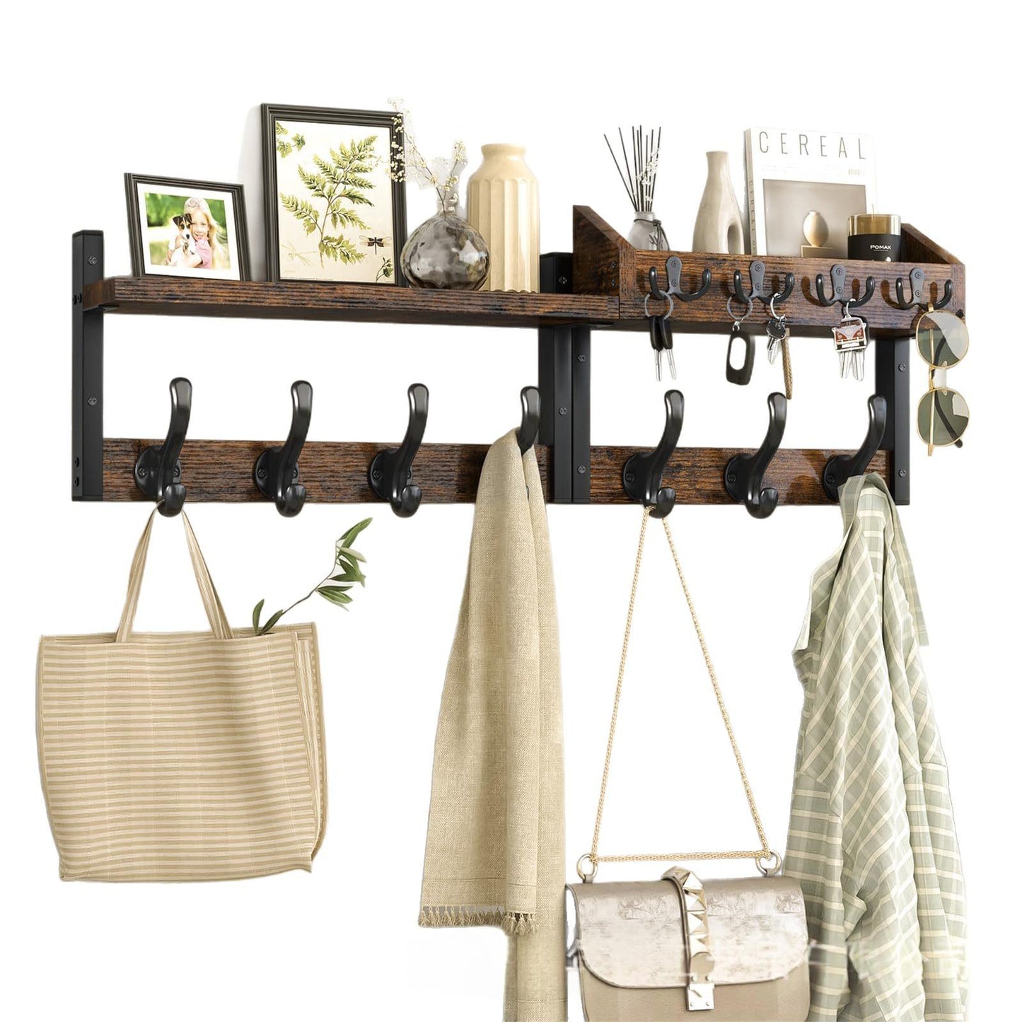 Close-up of the rack's wood grain and natural finish