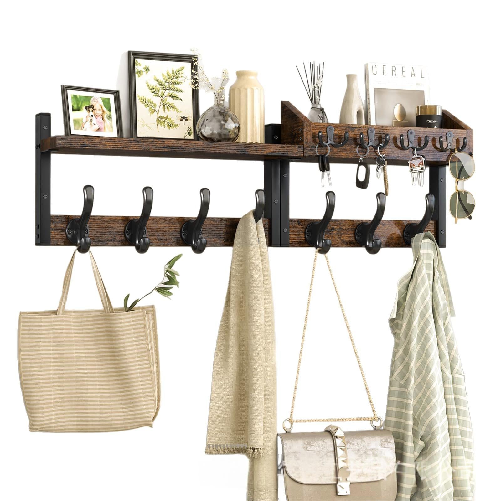 Close-up of the rack's wood grain and natural finish