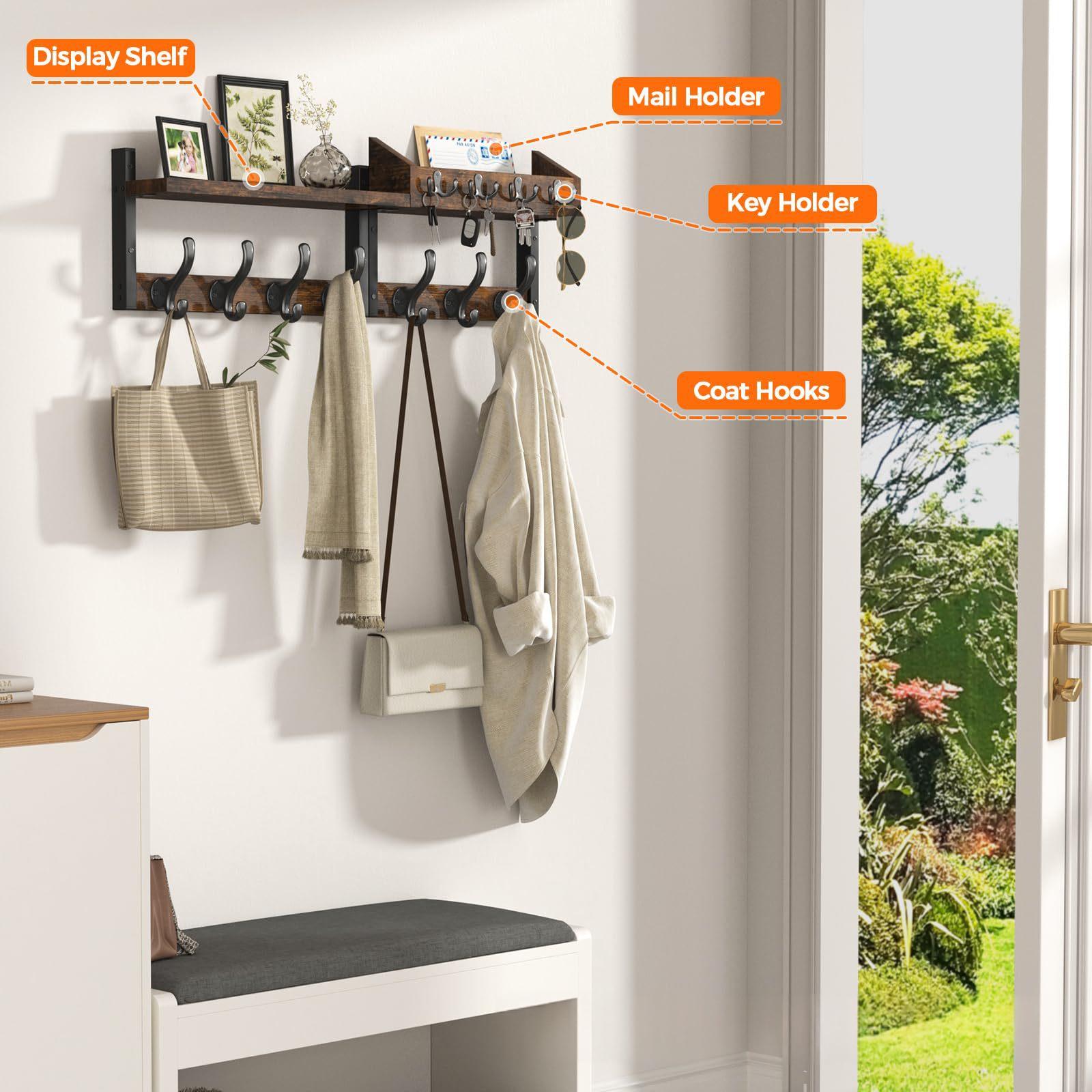 Wall rack mounted beside an entryway door holding keys and post