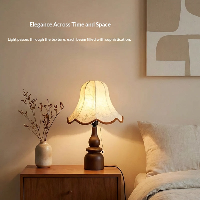 Vintage table lamp unlit in daylight, showing finish and shade detail